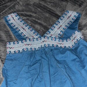 Madewell Blue wide embroidered strap peasant top size 2